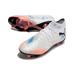 Scarpa da calcio Puma Future 8 bianca arancione e blu per terreni compatti FG