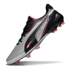 Botas de fútbol Puma King Ultimate FG para terreno firme, color gris, negro y rosa