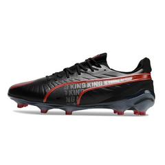 Botas de fútbol Puma King Ultimate FG para terreno firme, color negro y rojo