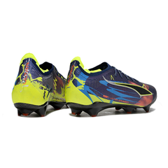 Bota de fútbol Puma Ultra 5 Carbon Blue y Verde Fluorescente para Terreno Firme FG