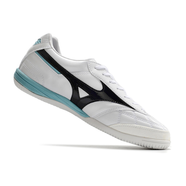 Chuteira Futsal Mizuno Morelia Sala Japan IC Branca, Preta e Azul Claro - VENI Futebol