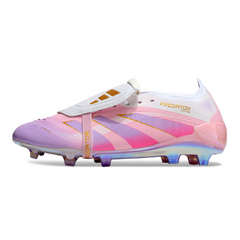 Botas de fútbol Adidas Predator 25 Elite Tongue para niños, color blanco y rosa, para terreno firme FG