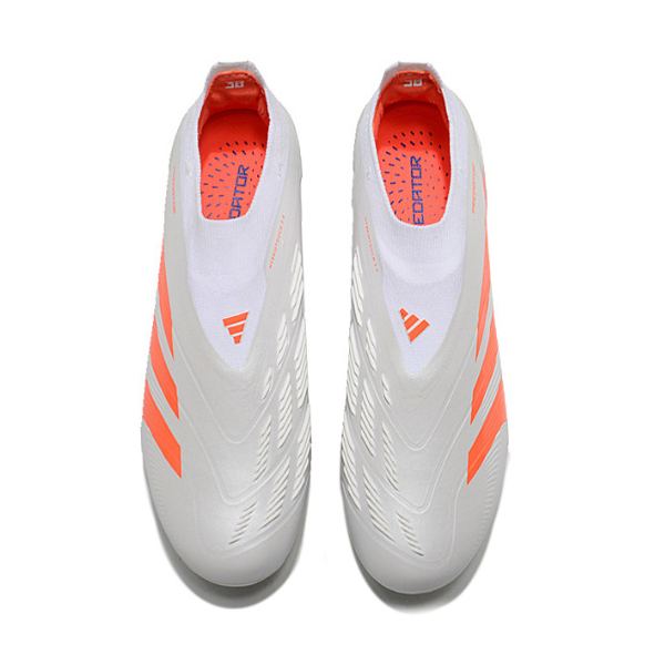 Chuteira Infantil Campo Adidas Predator 30 Elite Sem Cadarço FG Branca e Laranja - VENI Futebol