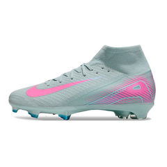 Botas de fútbol Nike Air Zoom Mercurial Superfly 10 Elite azul claro y rosa para niños, para terreno firme (FG).