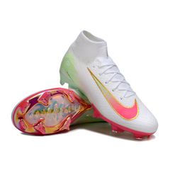 Botas de fútbol Nike Air Zoom Mercurial Superfly 10 Elite para niños, color blanco, rosa y verde, para terreno firme FG