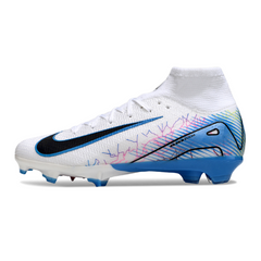 Scarpa da calcio per bambini Nike Air Zoom Mercurial Superfly 10 Elite bianca e blu per terreni compatti FG