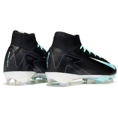 Scarpa da calcio per bambini Nike Air Zoom Mercurial Superfly 10 Elite, nera, bianca e azzurra, per terreni compatti FG