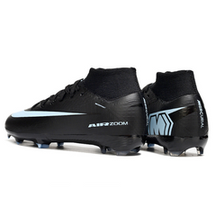 Scarpa da calcio per bambini Nike Air Zoom Mercurial Superfly 10 Elite, nera e azzurra, per terreni compatti FG