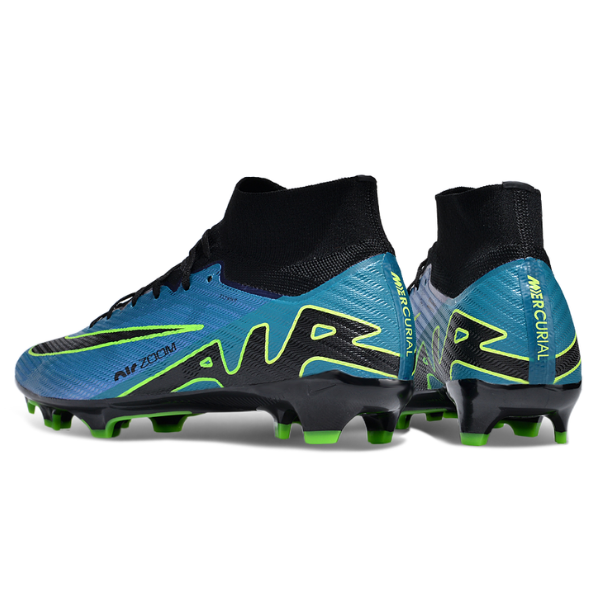 Chuteira Infantil Campo Nike Zoom Mercurial Superfly 9 Elite FG Azul, Preta e Verde - VENI Futebol