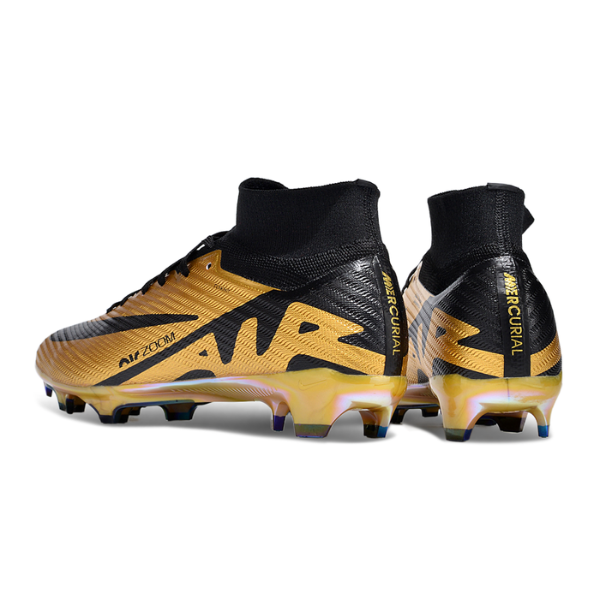 Chuteira Infantil Campo Nike Zoom Mercurial Superfly 9 Elite FG Dourada e Preta - VENI Futebol