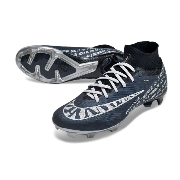 Chuteira Infantil Campo Nike Zoom Mercurial Superfly 9 Elite FG Preta, Cinza e Branca - VENI Futebol