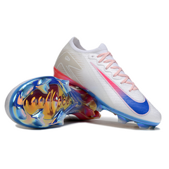 Botas de fútbol Nike Air Zoom Mercurial Vapor 16 Elite para niños, color blanco, azul y naranja, para terreno firme FG