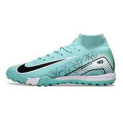 Botas de fútbol Nike Zoom Mercurial Superfly 10 Elite para niños, color azul claro y color césped.