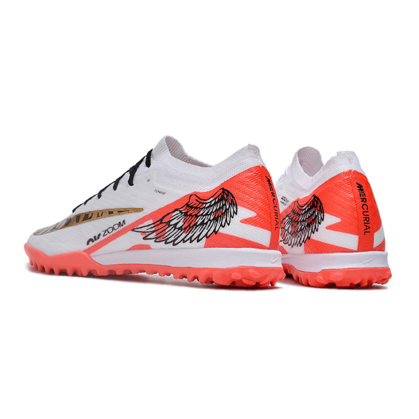 Chuteira Infantil Society Nike Zoom Mercurial Vapor 15 Elite TF Branca,Vermelha e Dourada - VENI Futebol