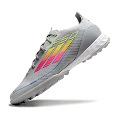 Bota de fútbol Adidas F50 Elite Turf TF gris, rosa y amarilla
