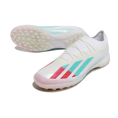 Chuteira Society Adidas X Crazyfast.1 TF Branca, Rosa e Azul - VENI Futebol