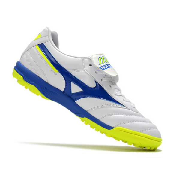 Chuteira Society Mizuno Morelia Sala Classic TF Branca, Azul e Amarela - VENI Futebol