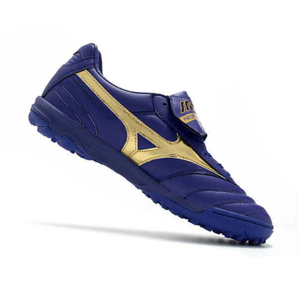 Chuteira Society Mizuno Morelia Sala Classic TF Azul Escuro e Dourado - VENI Futebol