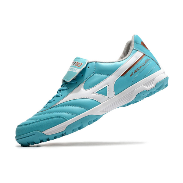 Chuteira Society Mizuno Morelia TF Azul Claro e Branco - VENI Futebol