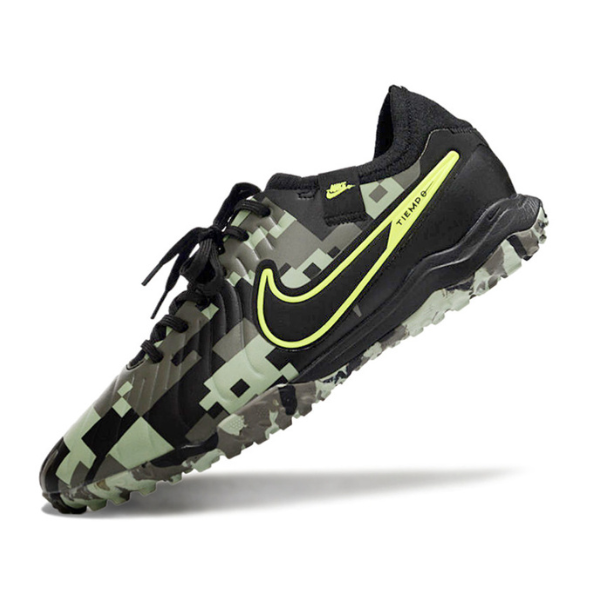 Chuteira Society Nike Tiempo 10 Legend Pro TF Preta e Verde Camuflado - VENI Futebol