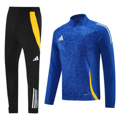 Adidas Cold Set blu, giallo e nero, top e pantaloni Cold Set con cerniera a un quarto