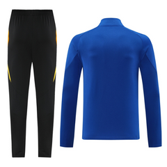 Adidas Cold Set blu, giallo e nero, top e pantaloni Cold Set con cerniera a un quarto
