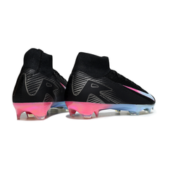 Scarpa da calcio Nike Air Zoom Mercurial Superfly 10 Elite nera, blu e rosa per terreni compatti FG