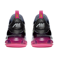 Zapatillas Nike Air Max 270 React negras, fucsias y voltio.