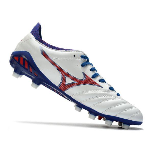 Chuteira Mizuno Morelia Neo III Pro FG Branco, Azul e Vermelho - VN Esportes