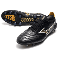 Chuteira Mizuno Morelia Neo III FG Preta e Dourada - VN Esportes