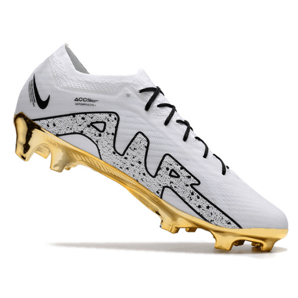 Chuteira Campo Nike Zoom Mercurial Vapor 15 Elite FG Branco e Dourado - VN Esportes